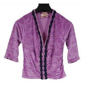 Voyage Invest In The Original Cropped Cardigan Size Small Purple Velvet Jacket